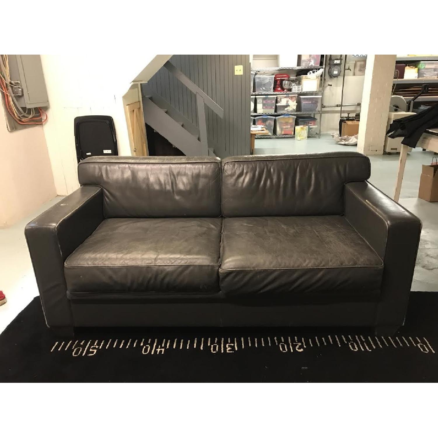 Grey Leather Loveseat - image-1