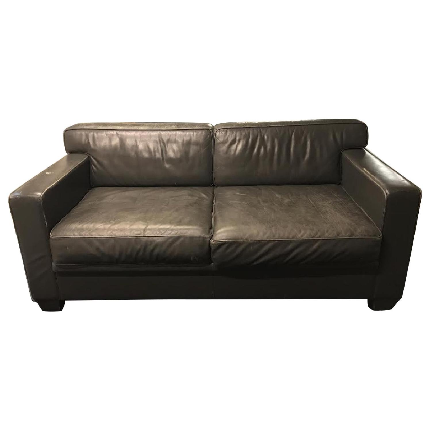 Grey Leather Loveseat - image-0