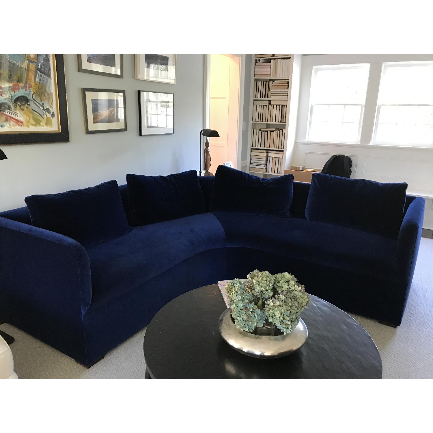 CustomMade Dark Blue Velvet Curved Sofa AptDeco