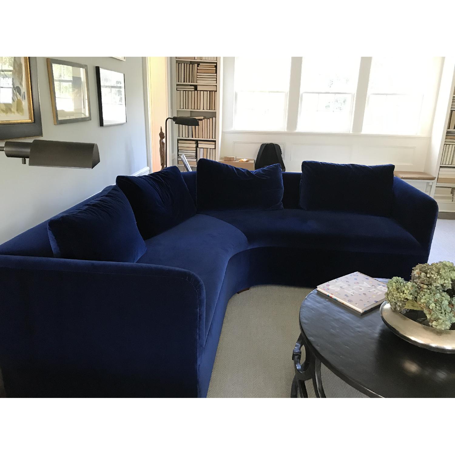 CustomMade Dark Blue Velvet Curved Sofa AptDeco