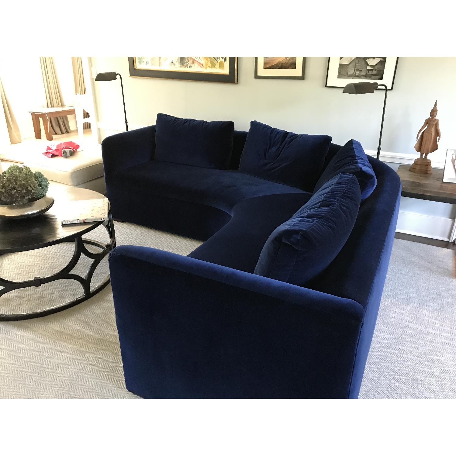 CustomMade Dark Blue Velvet Curved Sofa AptDeco