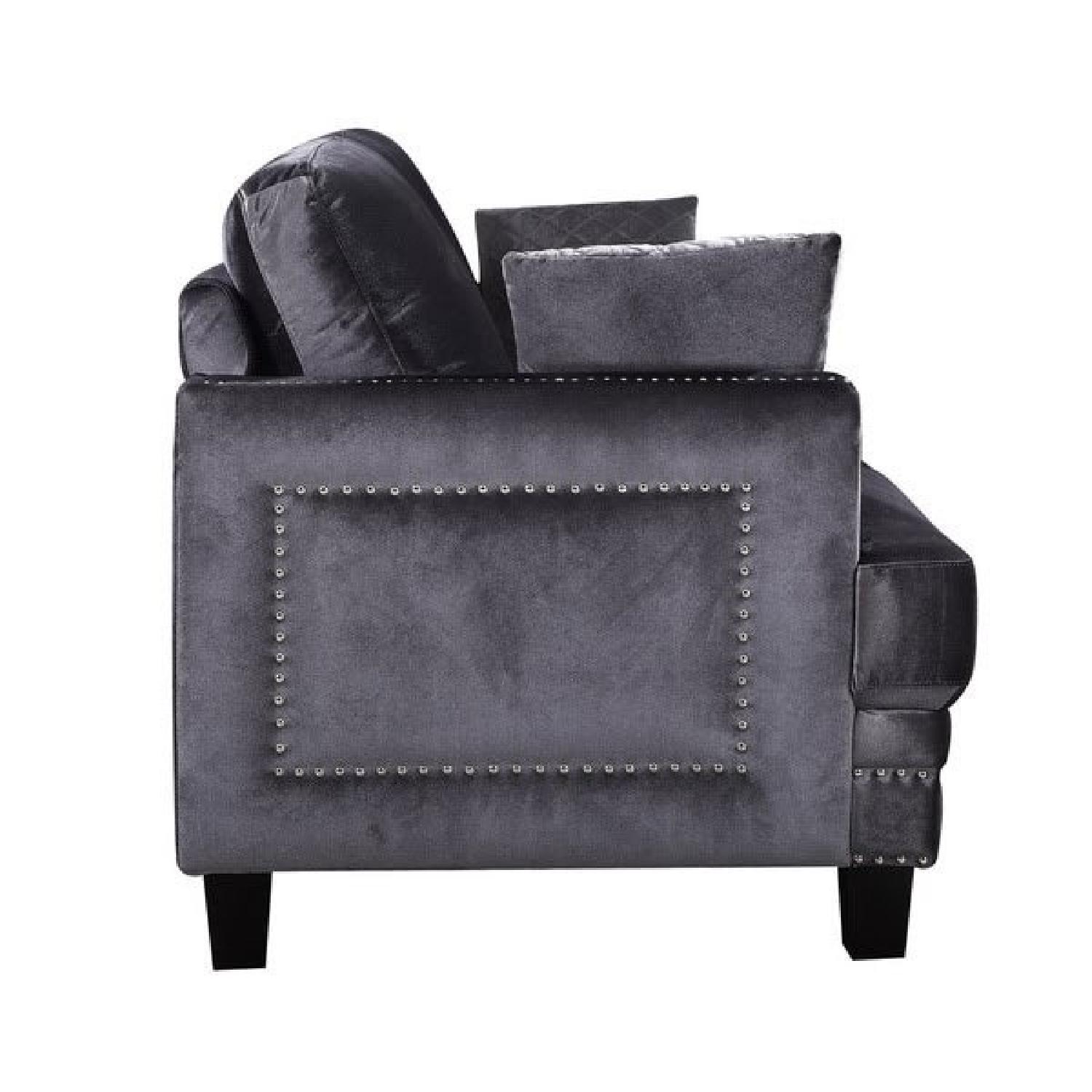 Meridian Furniture Gray Velvet Nailhead Sofa - image-3