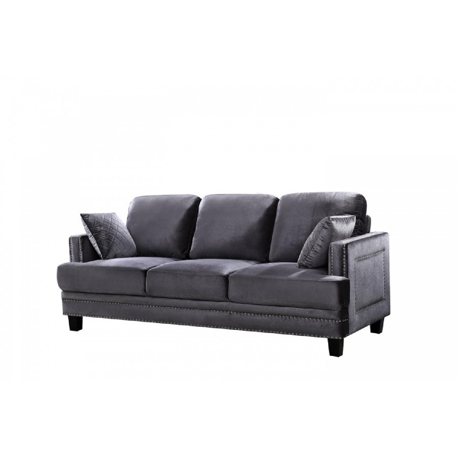 Meridian Furniture Gray Velvet Nailhead Sofa - image-0