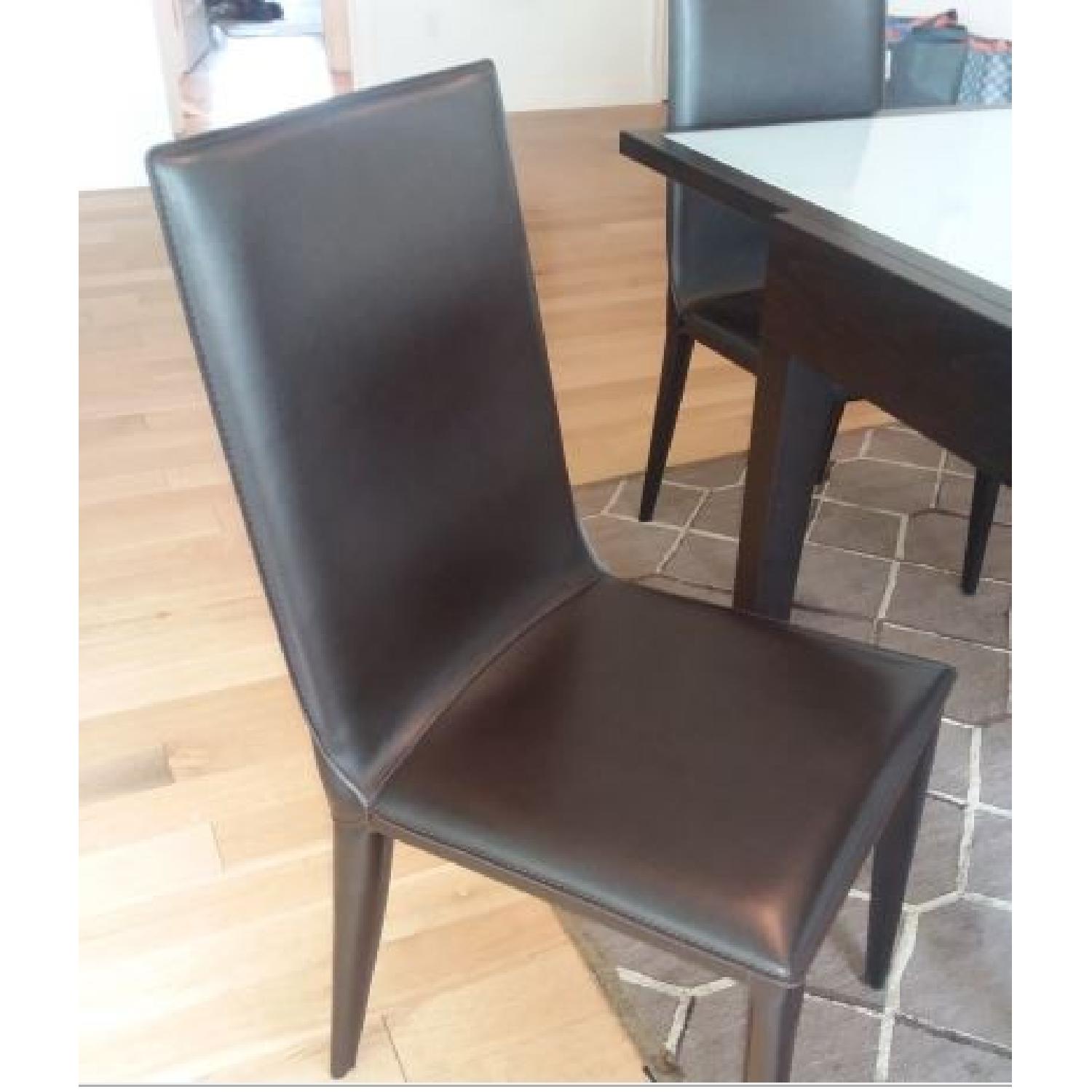 Raymour & Flanigan Brown Leather Dining Side Chairs AptDeco