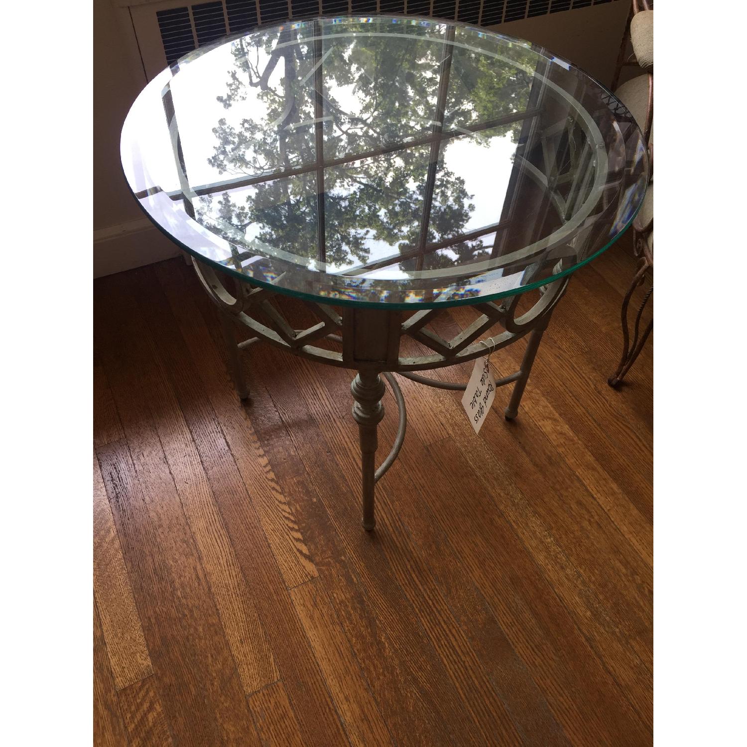 Antique Glass Top Round Side Table in Worn Turquoise - image-2