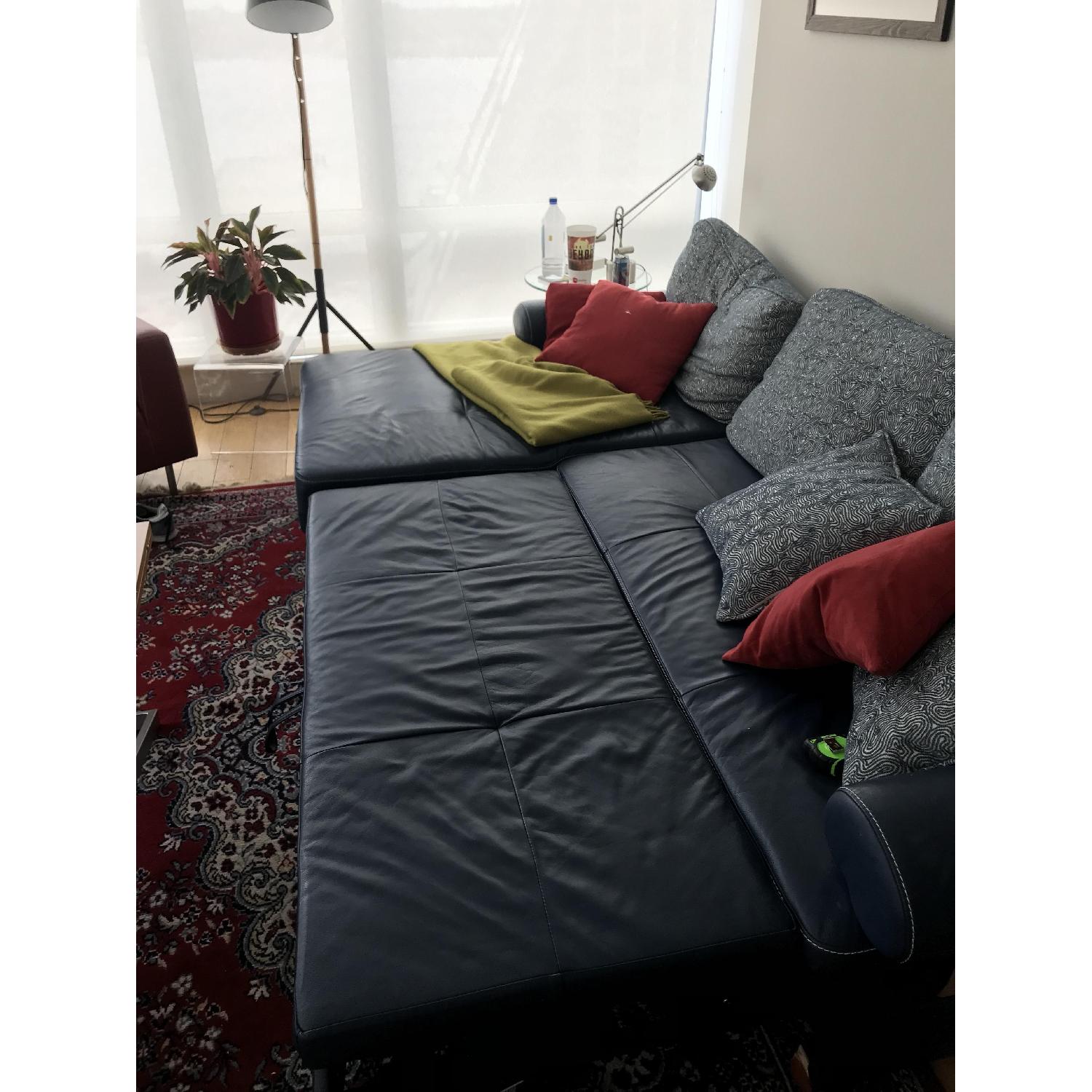Blue Leather Sleeper Sectional Sofa w/ Storage - image-4