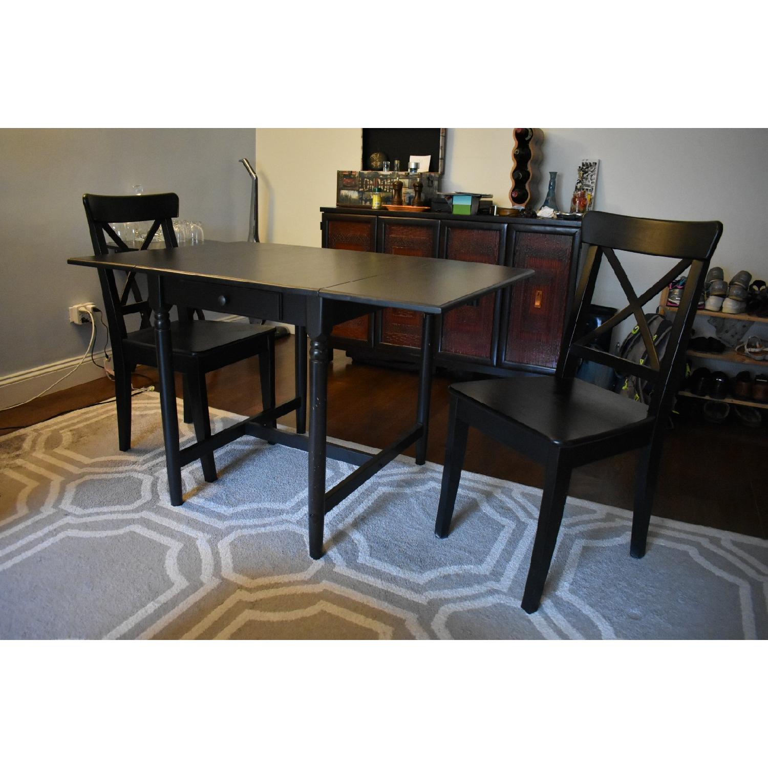 Ikea Ingatorp Drop Leaf Table w/ 2 Ingolf Chairs - image-3