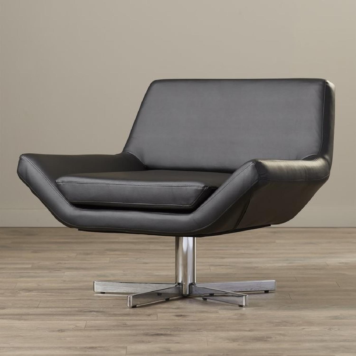 Wade Logan Black Leather Swivel Chair - image-2