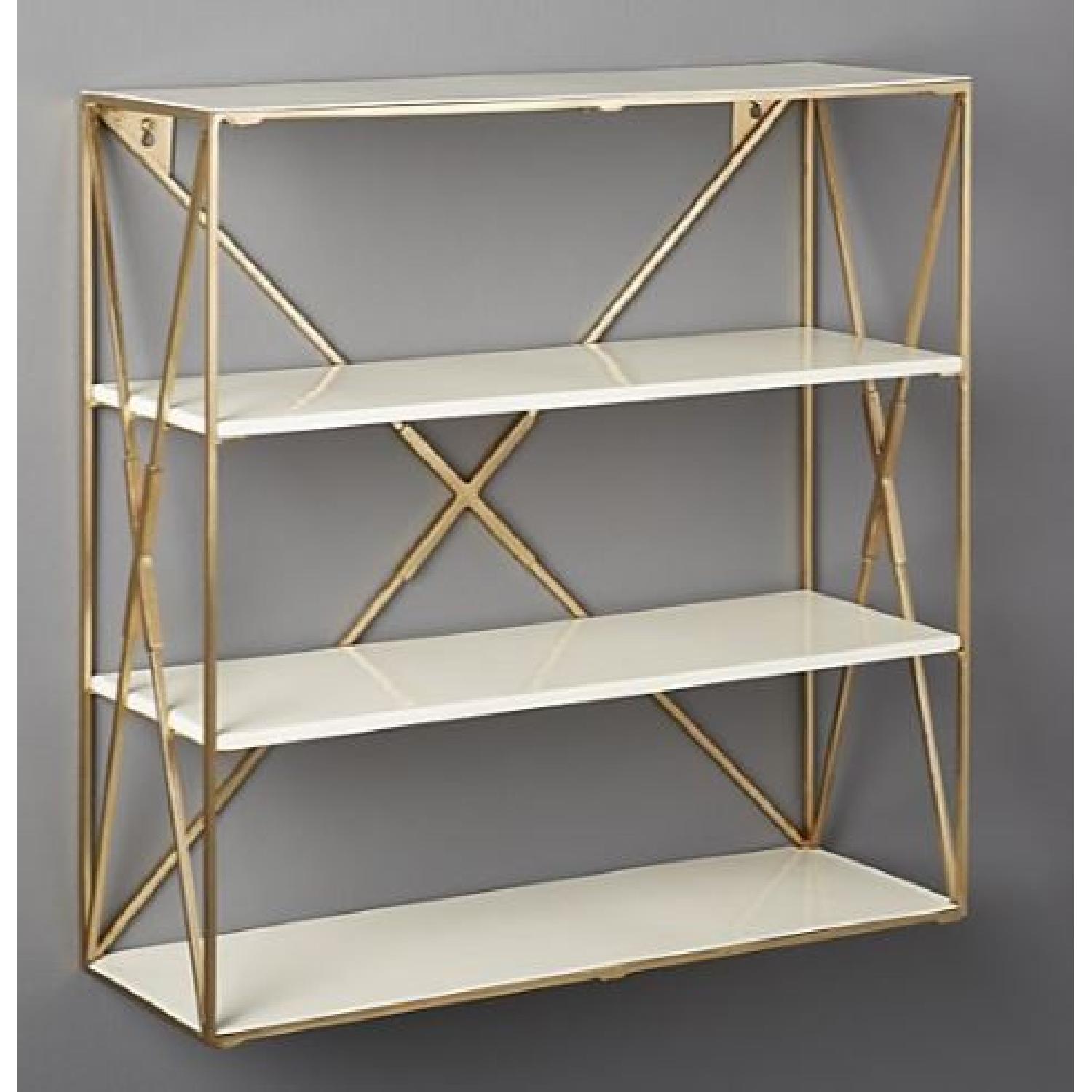 CB2 Brass & White Lacquer Wall Shelves - image-1