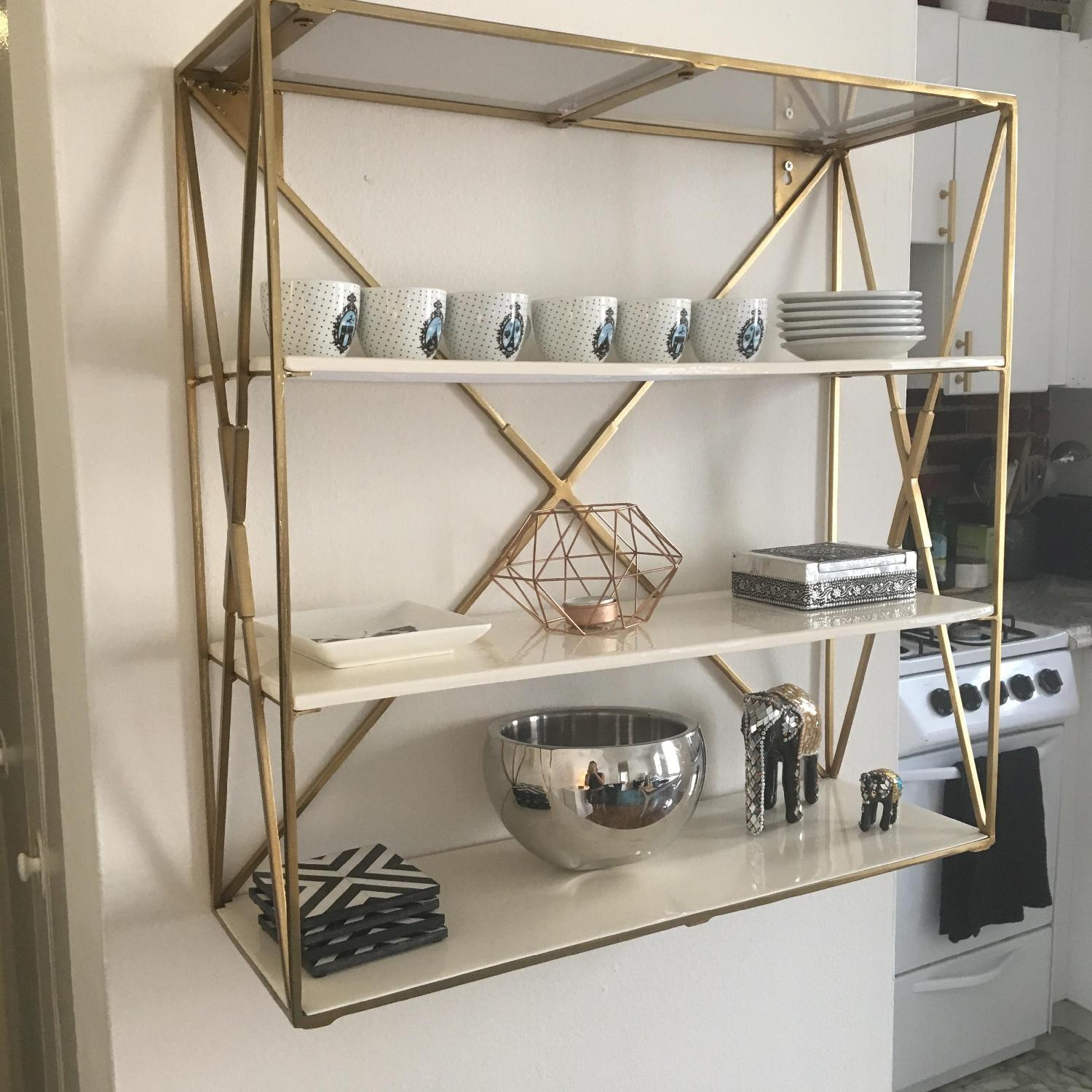 CB2 Brass & White Lacquer Wall Shelves - image-3