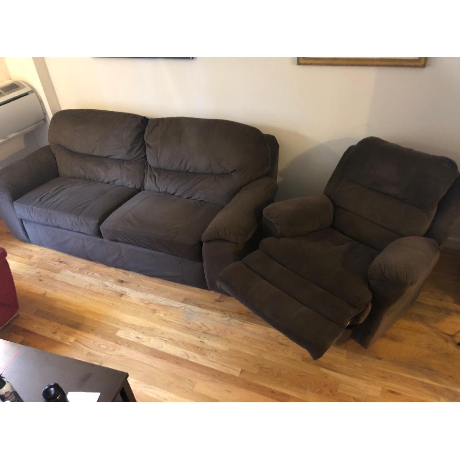 Bob's Brown Fabric Sofa + Matching Recliner Chair - image-7