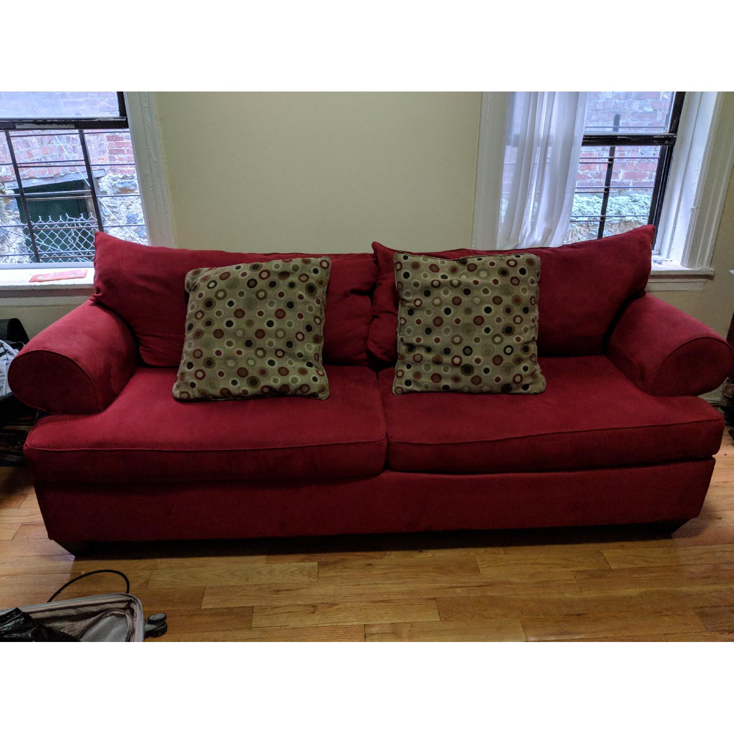 Raymour & Flanigan Vegas Red Microfiber Sofa - image-1