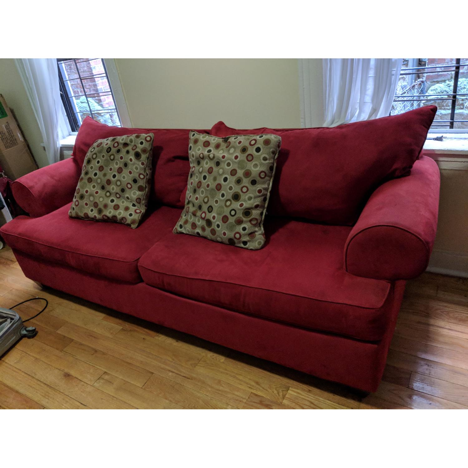 Raymour & Flanigan Vegas Red Microfiber Sofa - image-2