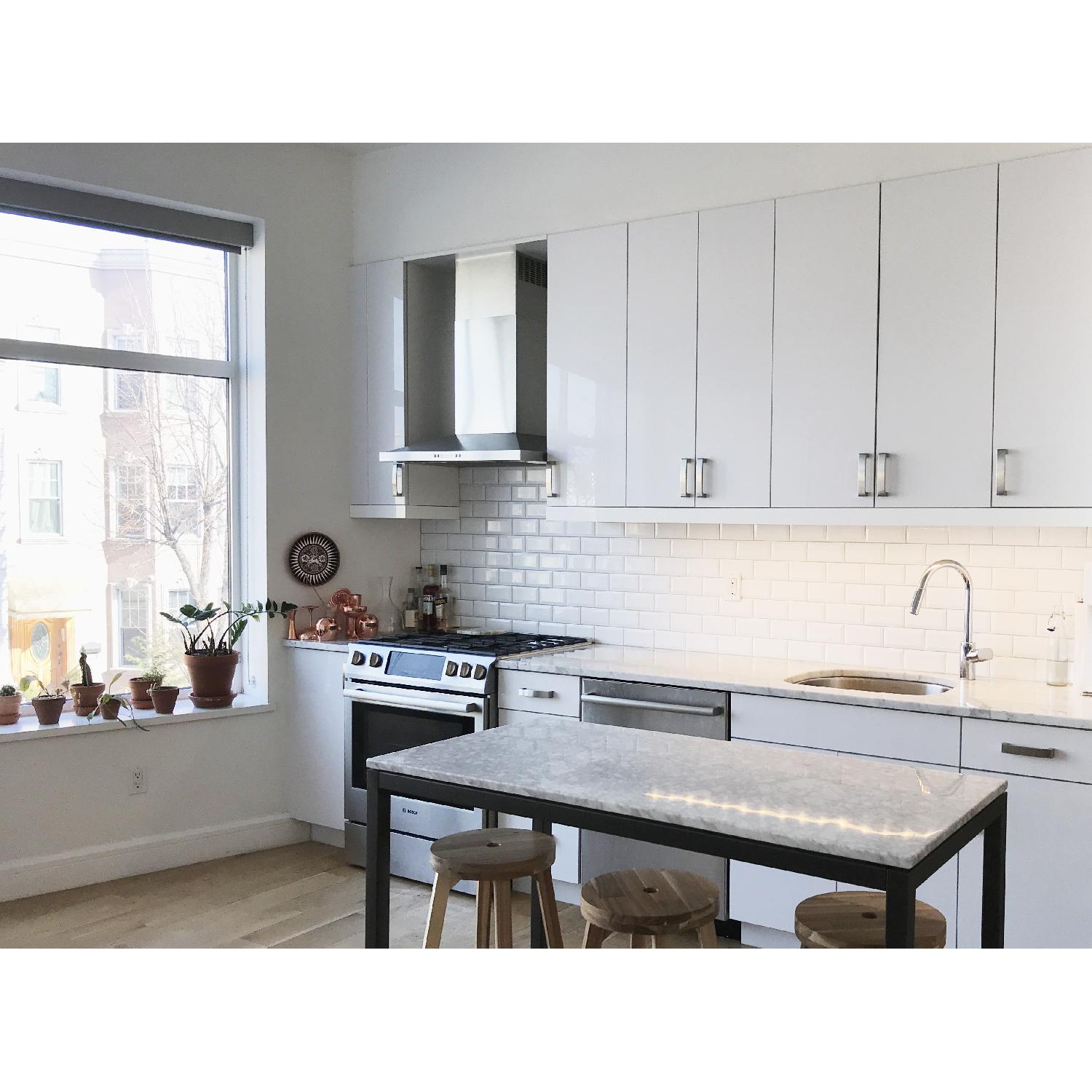 Crate & Barrel White Marble Top Counter-Height Dining Table - image-2