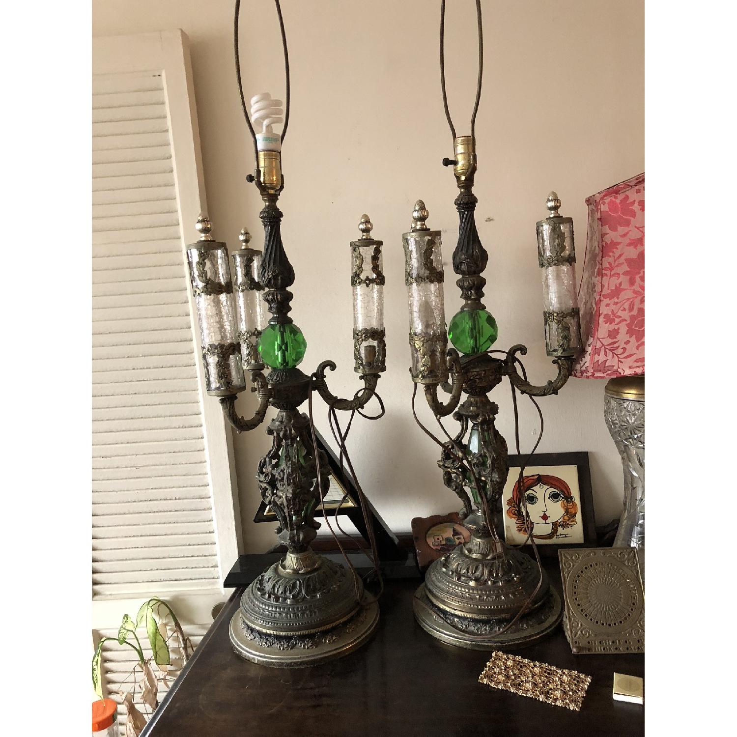 antique ceiling lamp and matching table lamps - image-1