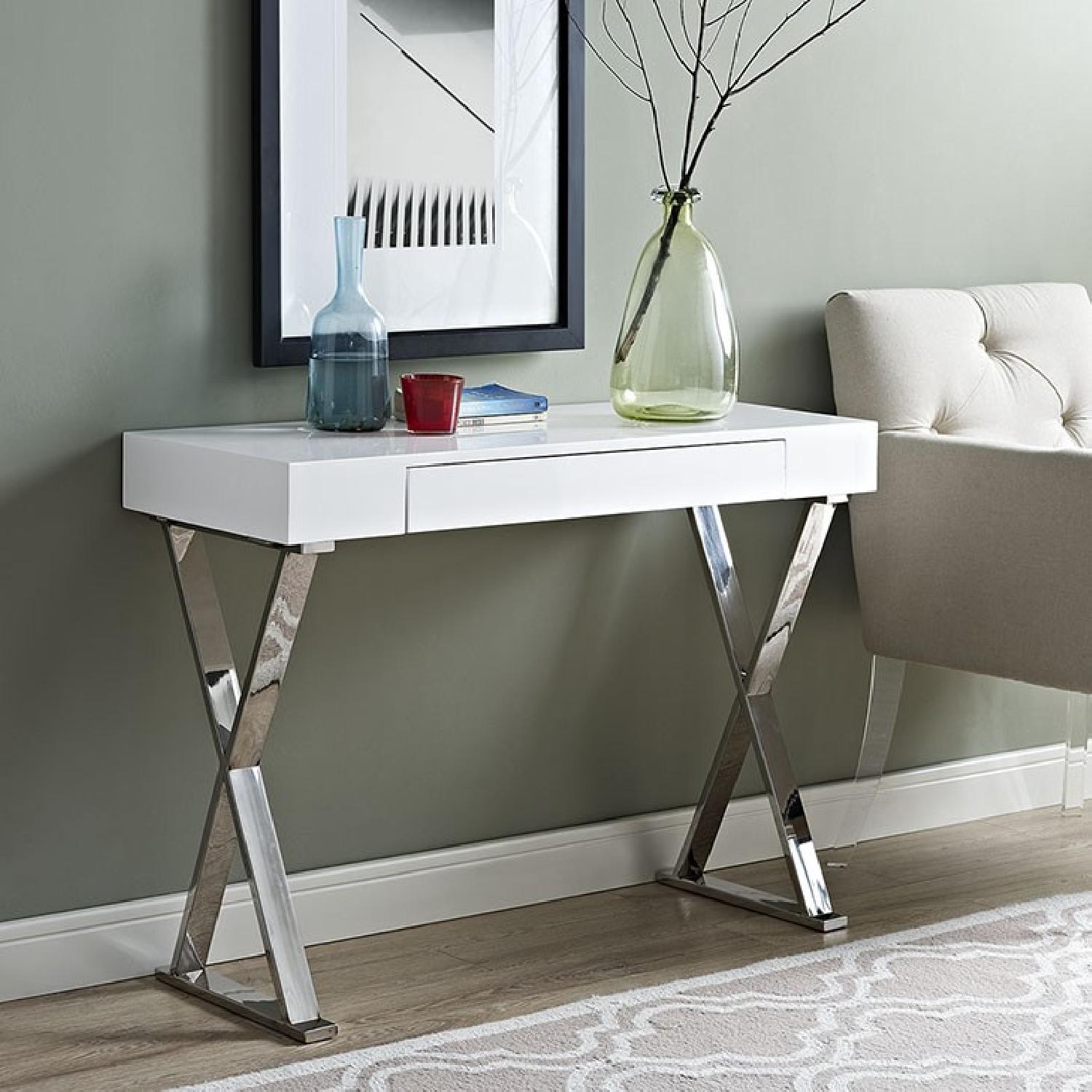 Modern Console Table in White & Polished Steel - image-1