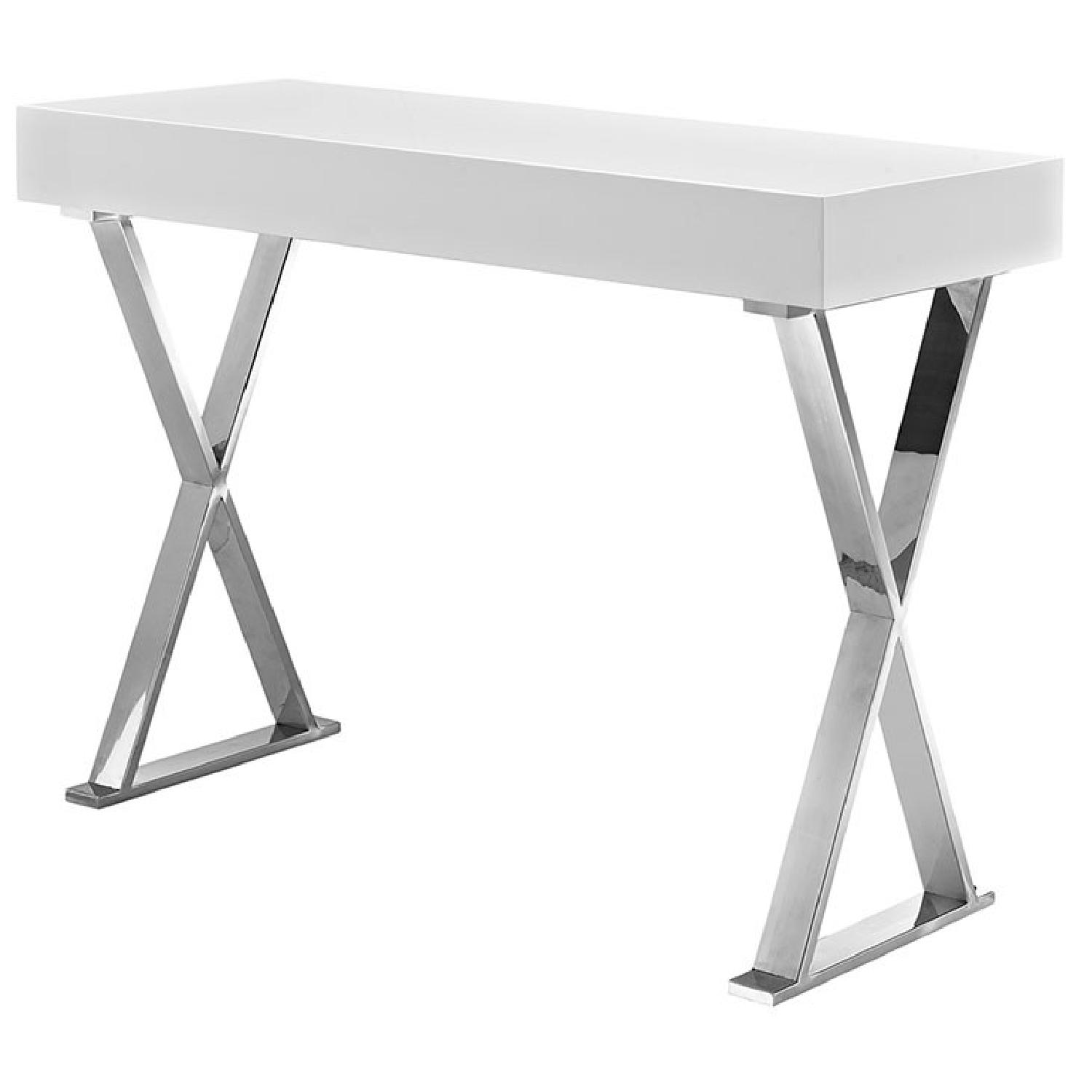 Modern Console Table in White & Polished Steel - image-3