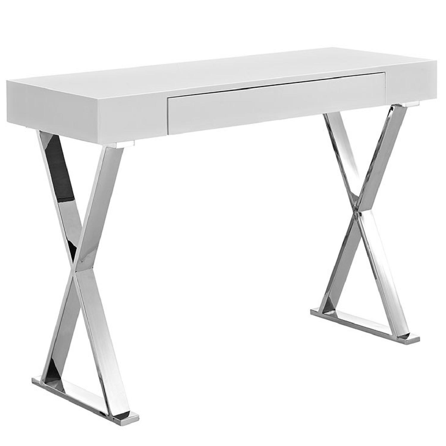 Modern Console Table in White & Polished Steel - image-0