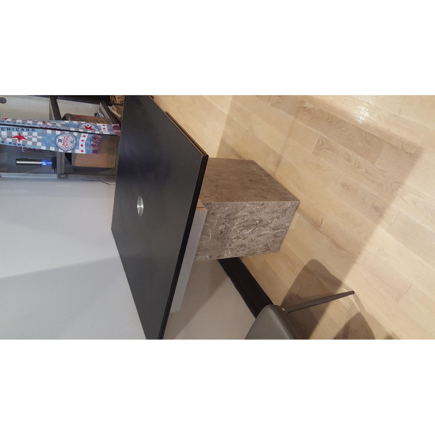 Modern Black Glass Extendable Dining Table w/ Marble Base - image-2