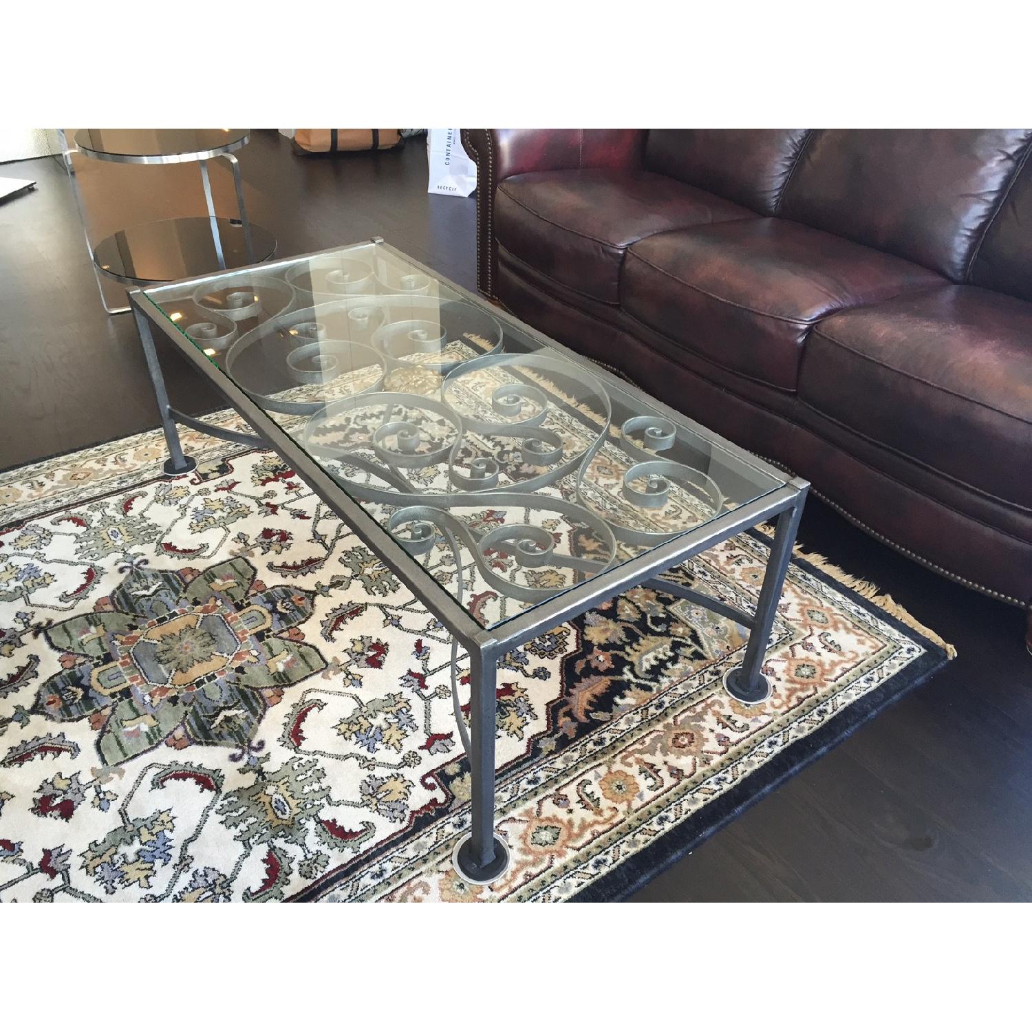 Ethan Allen Wrought Iron & Glass Coffee Table - image-1