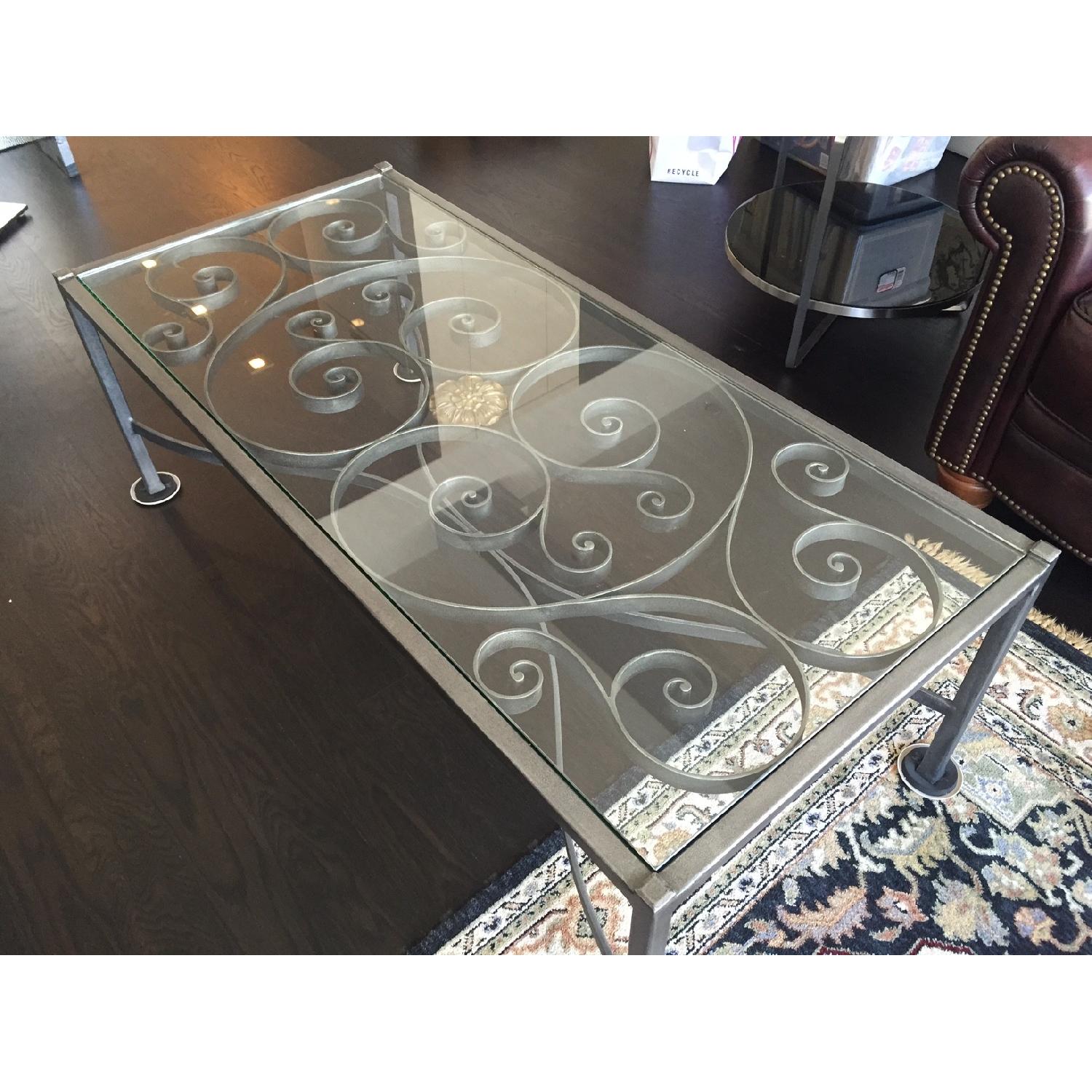 Ethan Allen Wrought Iron & Glass Coffee Table - image-3