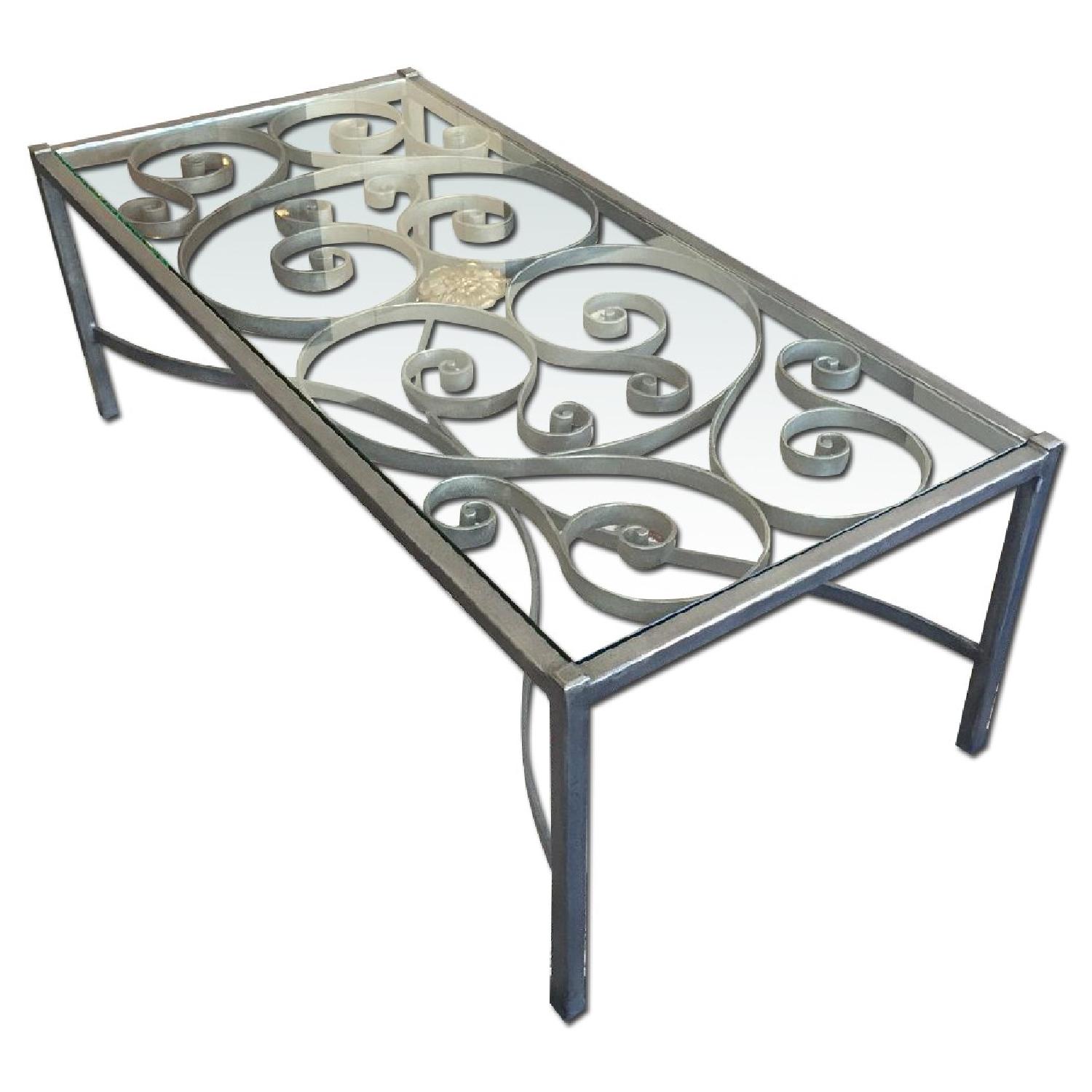 Ethan Allen Wrought Iron & Glass Coffee Table AptDeco