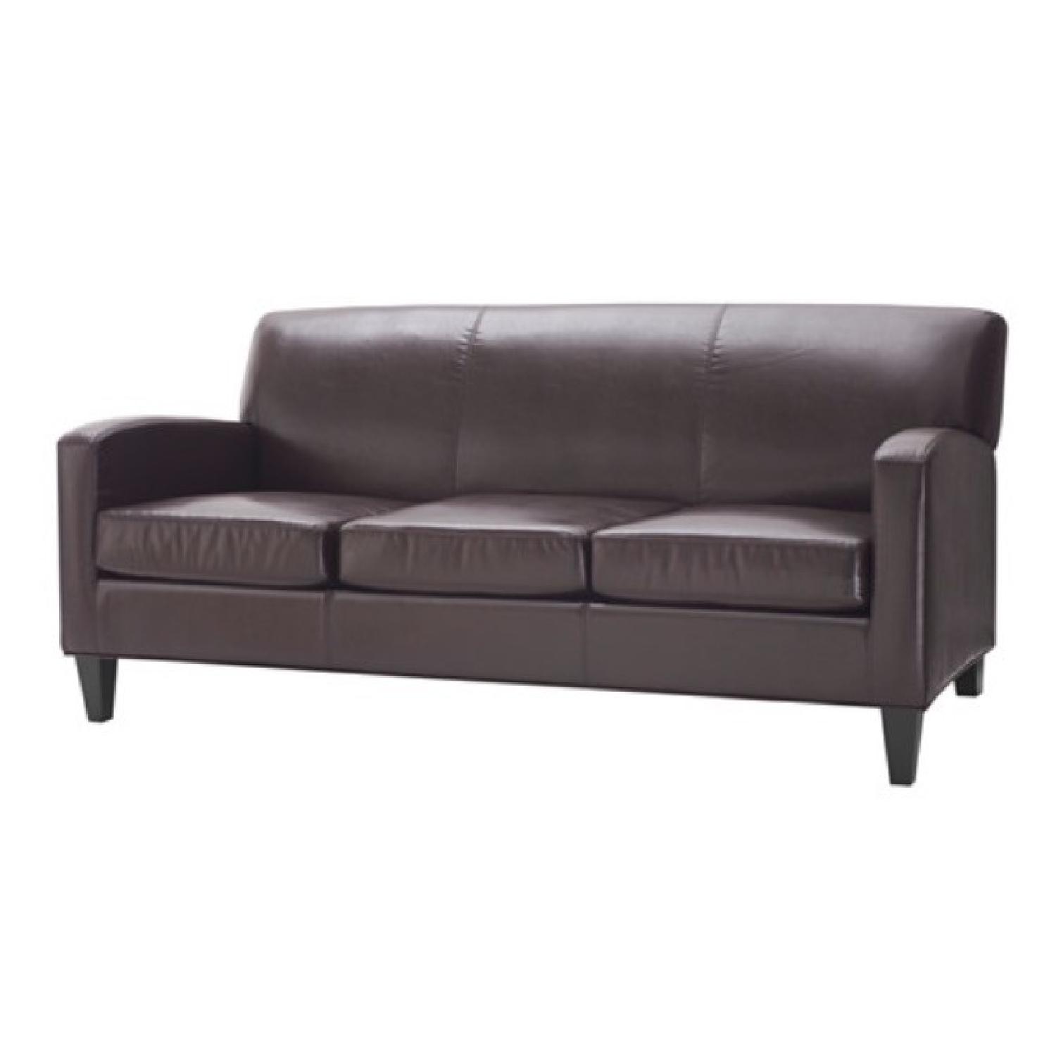 Ikea Faux Leather Sofa in Dark Brown - image-1