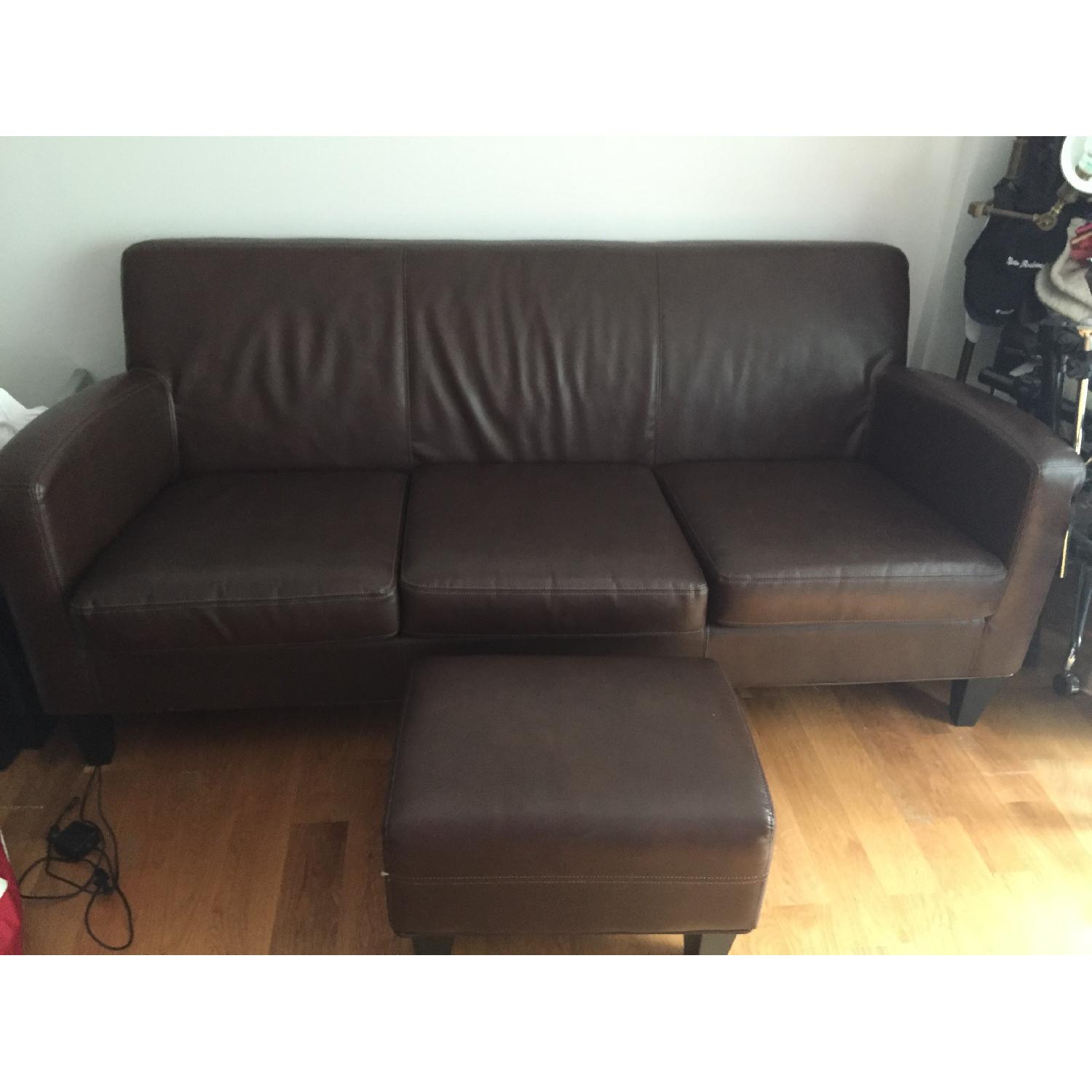Ikea Faux Leather Sofa in Dark Brown - image-2