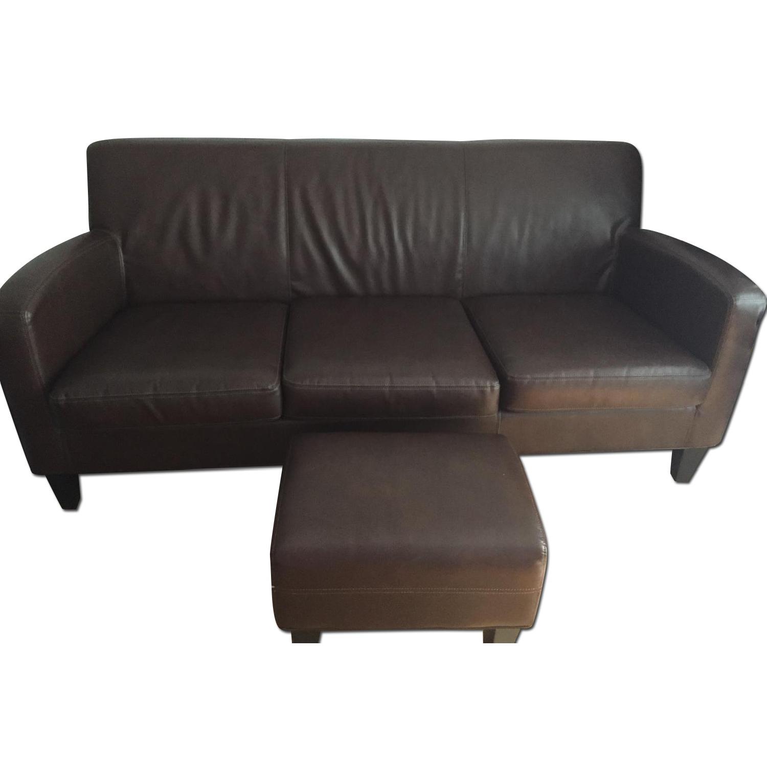 Ikea Faux Leather Sofa in Dark Brown AptDeco