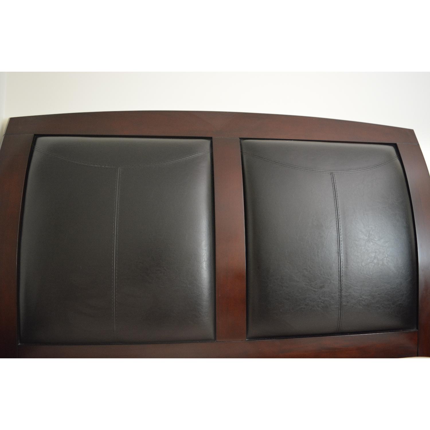 Raymour & Flanigan Dark Wood Queen Size Bed Frame w/ Headboard - image-3