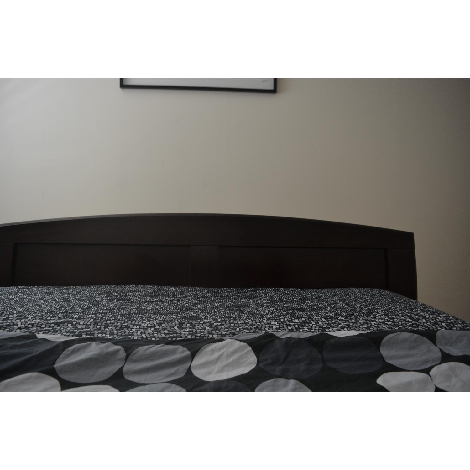 Raymour & Flanigan Dark Wood Queen Size Bed Frame w/ Headboard - image-4