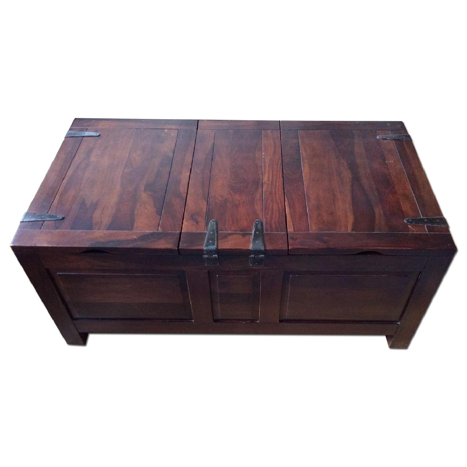 Crate & Barrel Wood Coffee Table Trunk w/ Storage - image-0