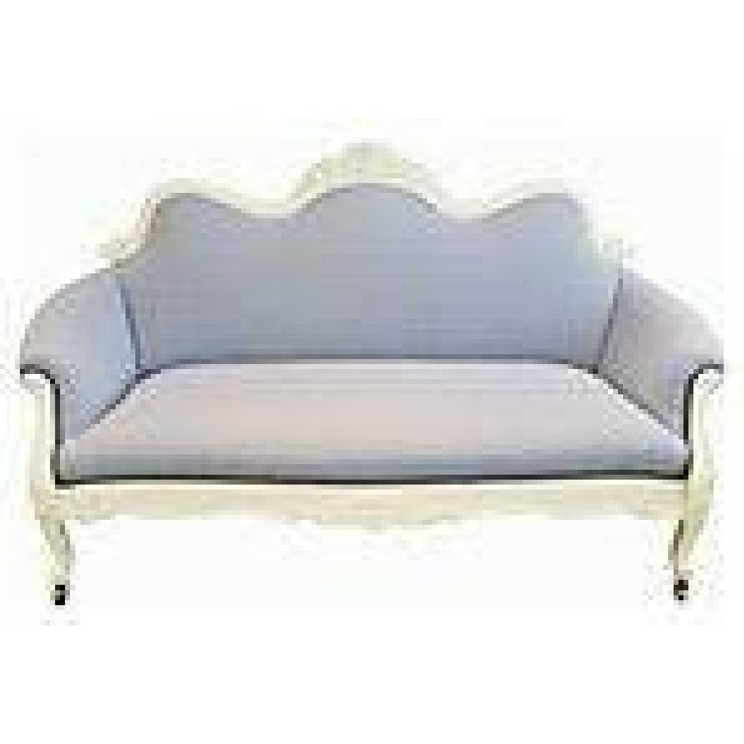 Vintage Victorian Settee Sofa in Blue & White - image-1