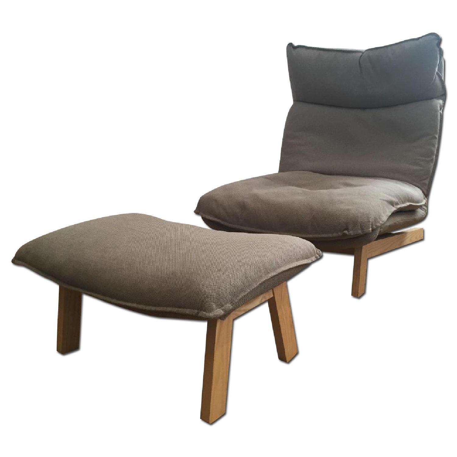 Muji High Back Reclining Sofa Chair & Ottoman in Beige AptDeco