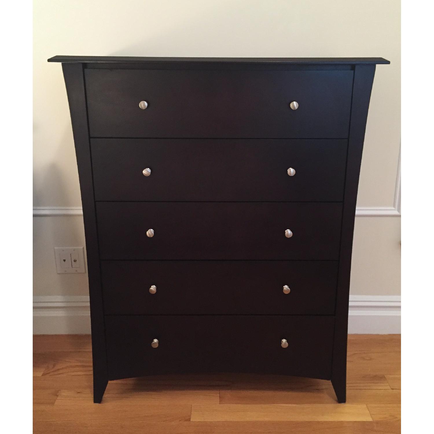 Wayfair Dark Brown/Black 5 Drawer Solid Wood Dresser AptDeco