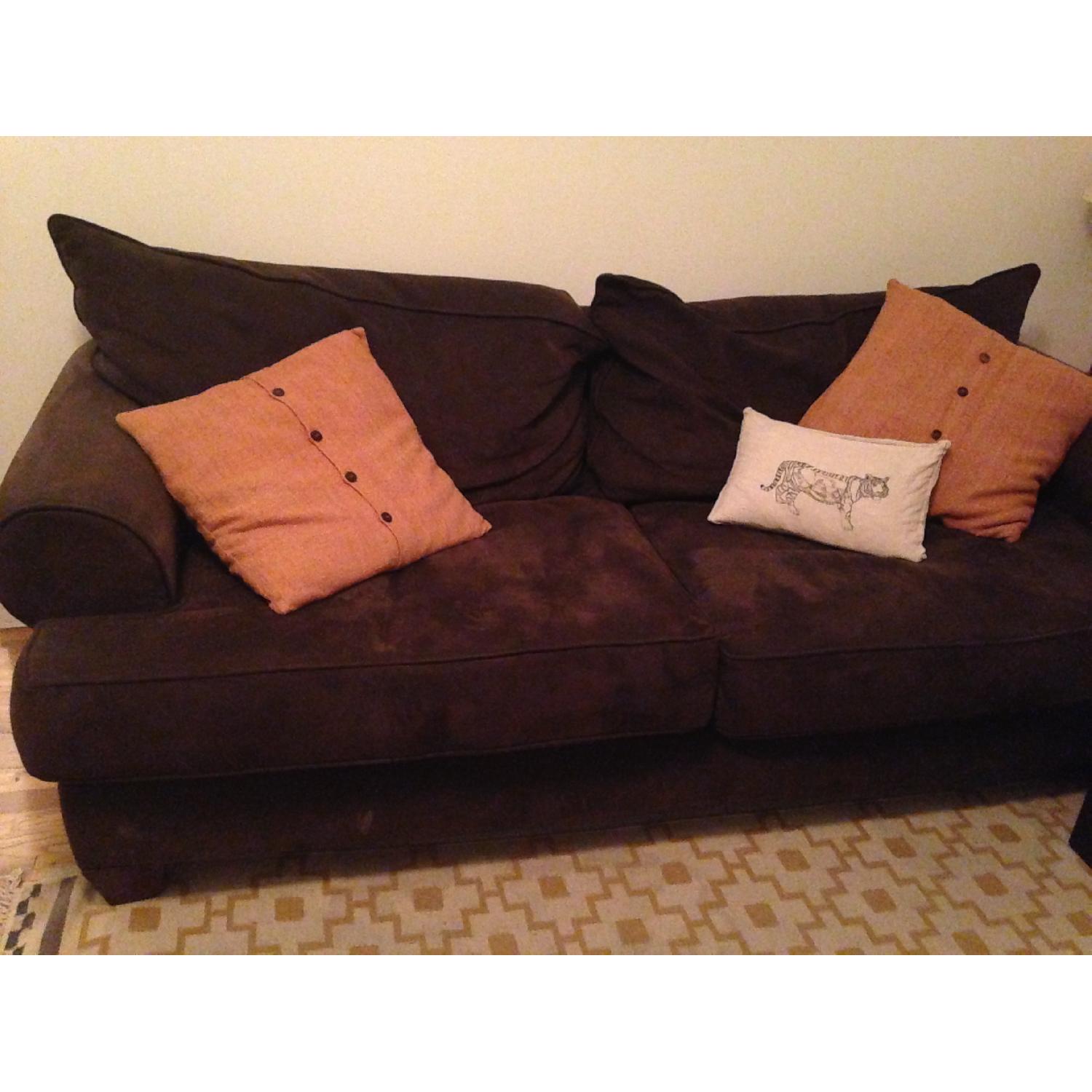 Raymour & Flanigan Brown Microfiber Couch - image-1