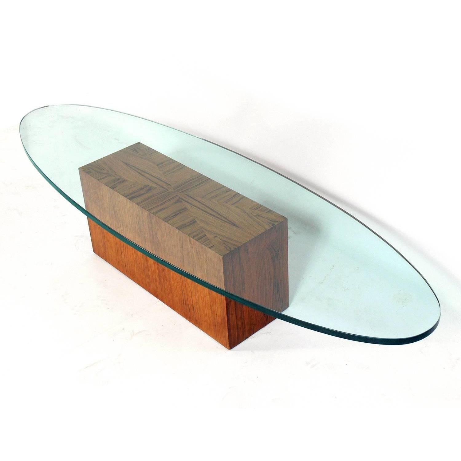 Harvey Probber Rosewood & Surfboard Glass Coffee Table - image-1
