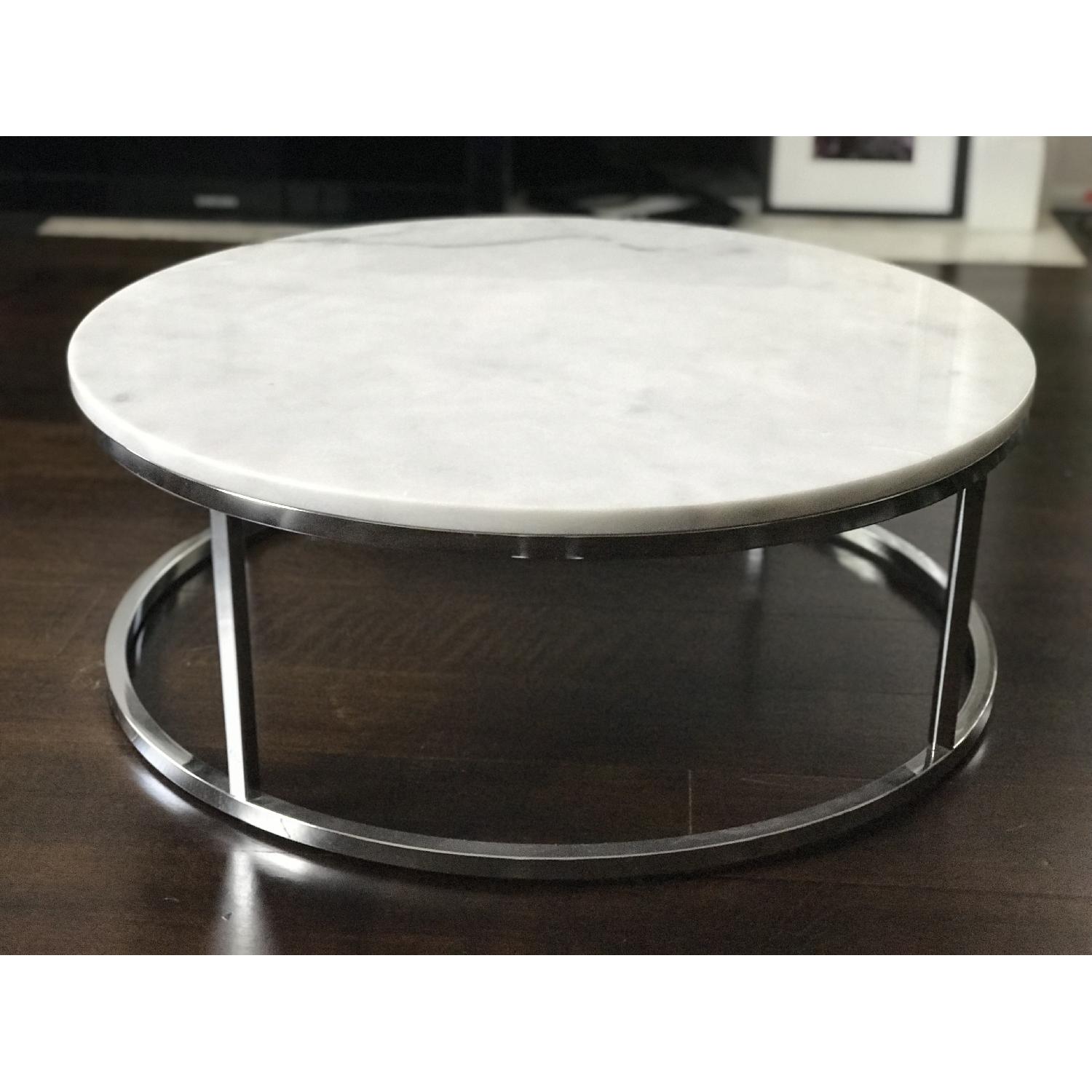 CB2 White Marble Round Coffee Table - image-1