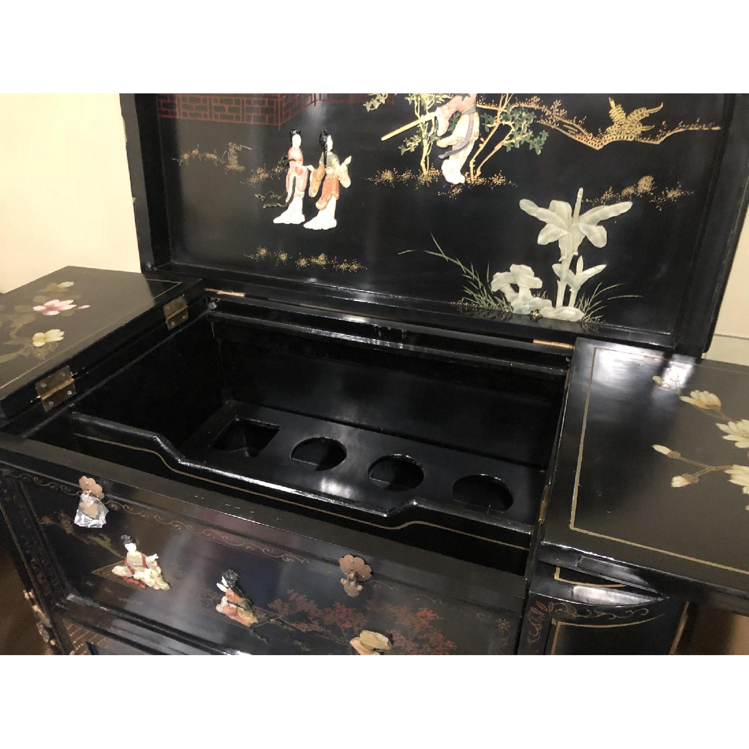 Antique Liquor Cabinet w/ Mother of Pearl Geisha Dragon - image-2