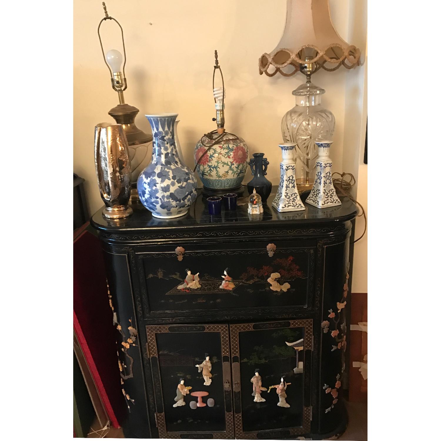 Antique Liquor Cabinet w/ Mother of Pearl Geisha Dragon - image-3