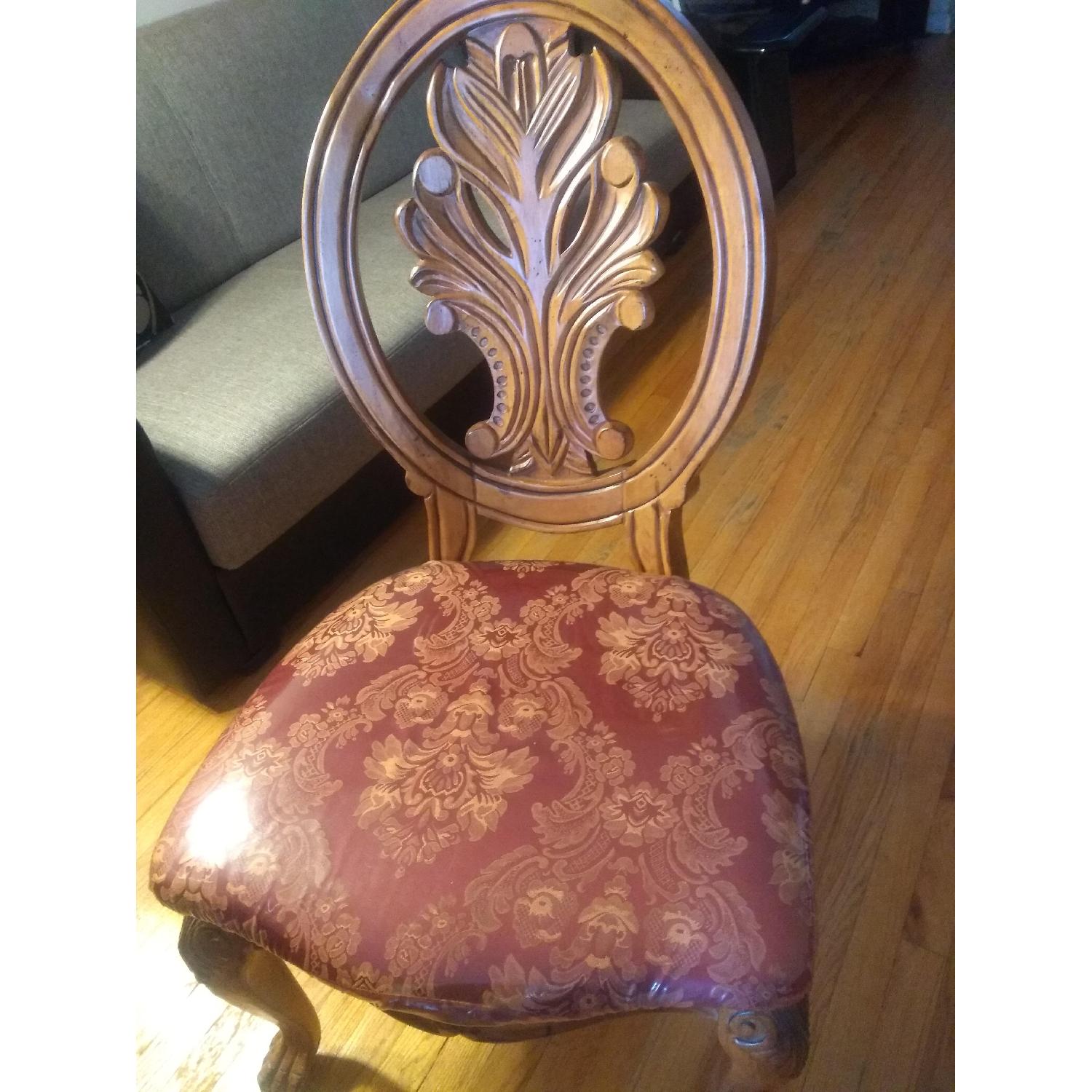 Hand Carved Wood Back Dining Chairs w/ Fabric Cushions - image-1