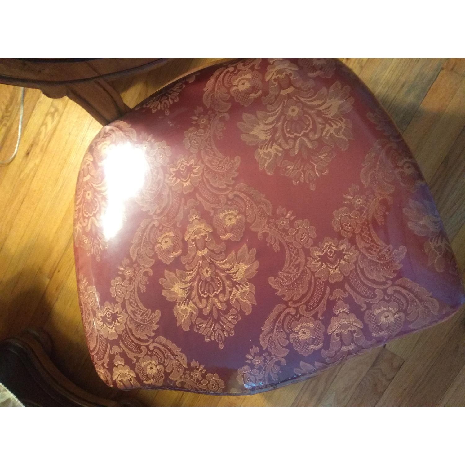 Hand Carved Wood Back Dining Chairs w/ Fabric Cushions - image-2