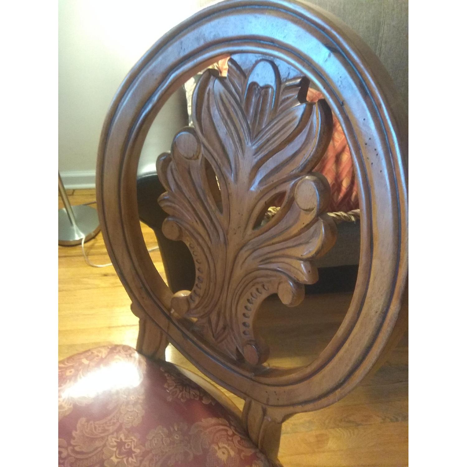 Hand Carved Wood Back Dining Chairs w/ Fabric Cushions - image-3