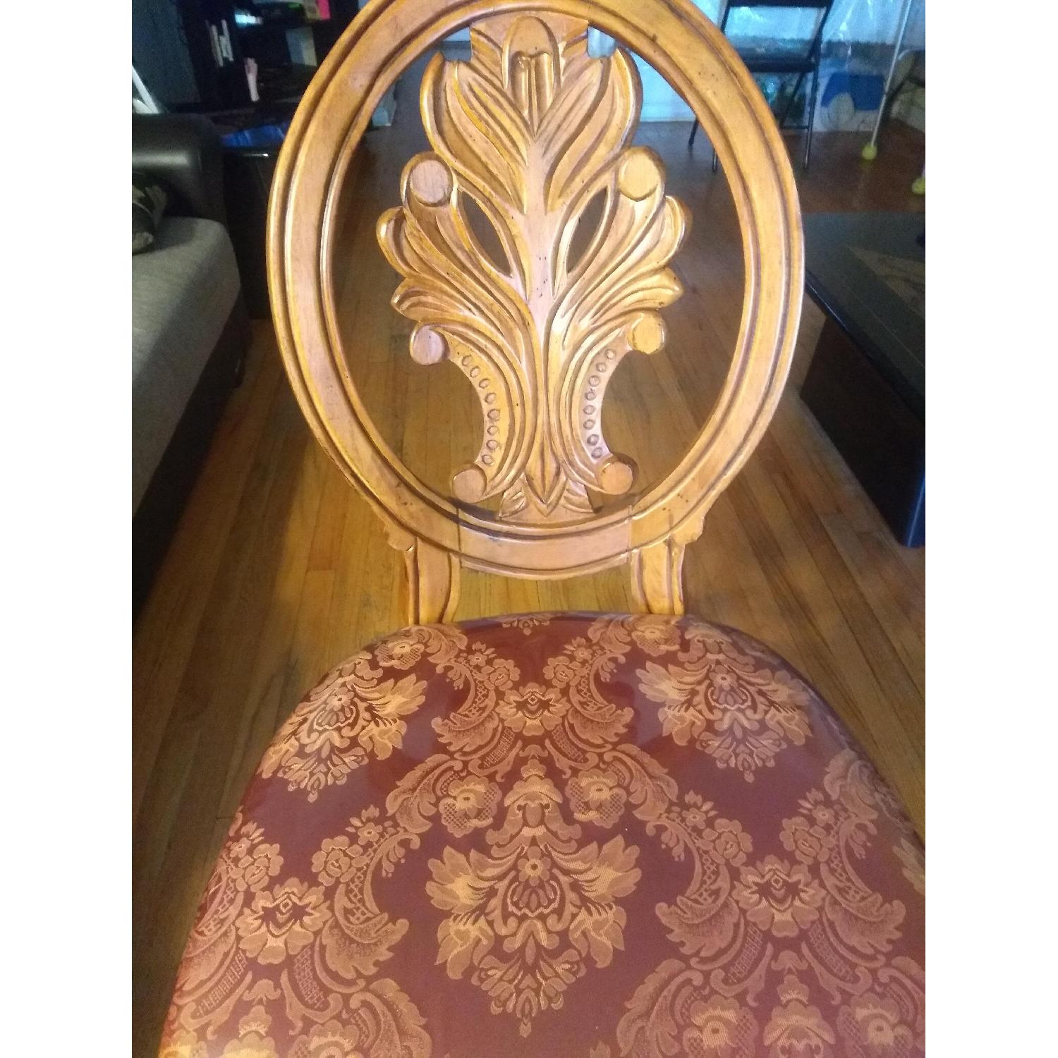 Hand Carved Wood Back Dining Chairs w/ Fabric Cushions - image-4