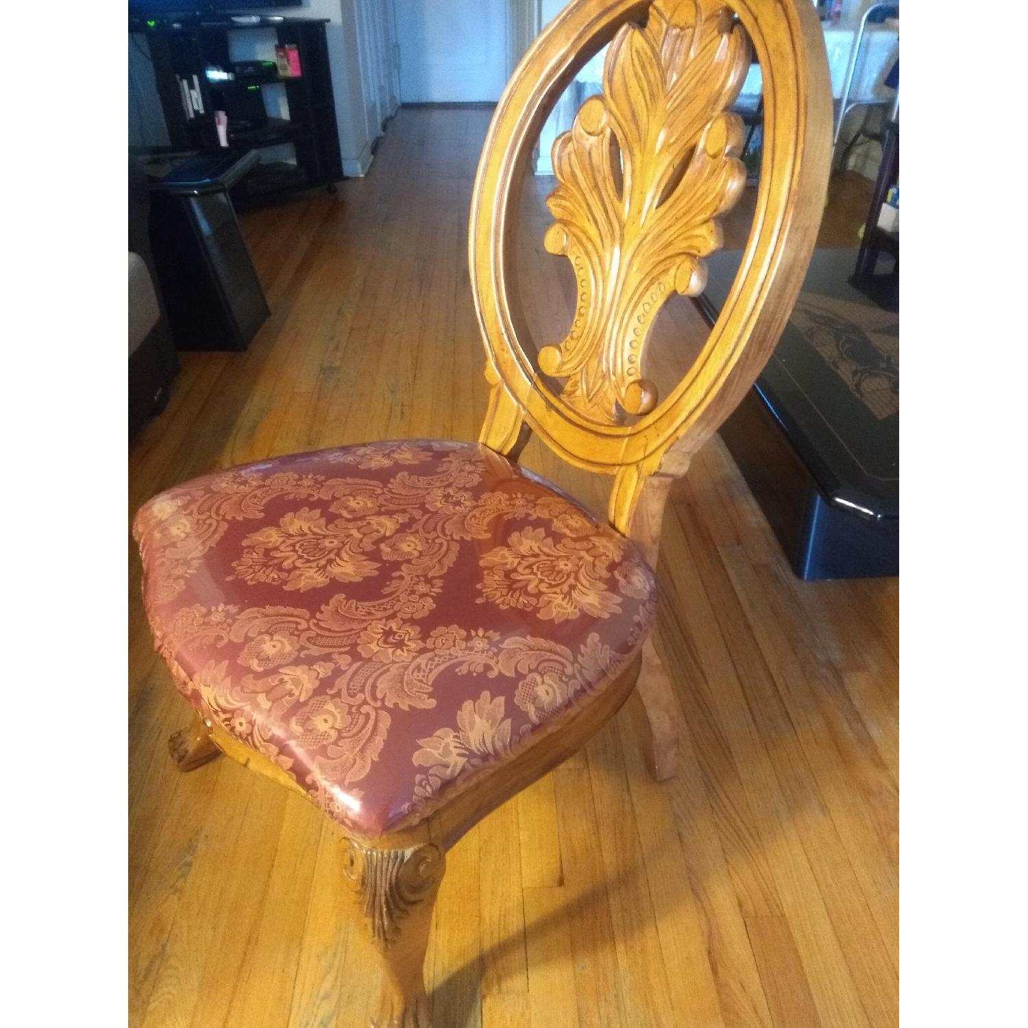 Hand Carved Wood Back Dining Chairs w/ Fabric Cushions - image-5