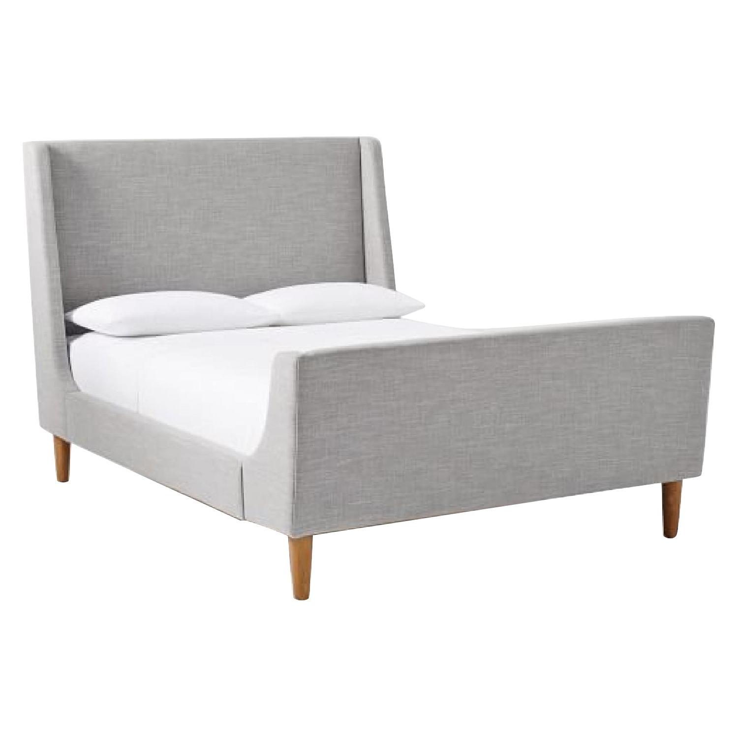 West Elm Linen Weave Platinum Upholstered Queen Sleigh Bed - image-0