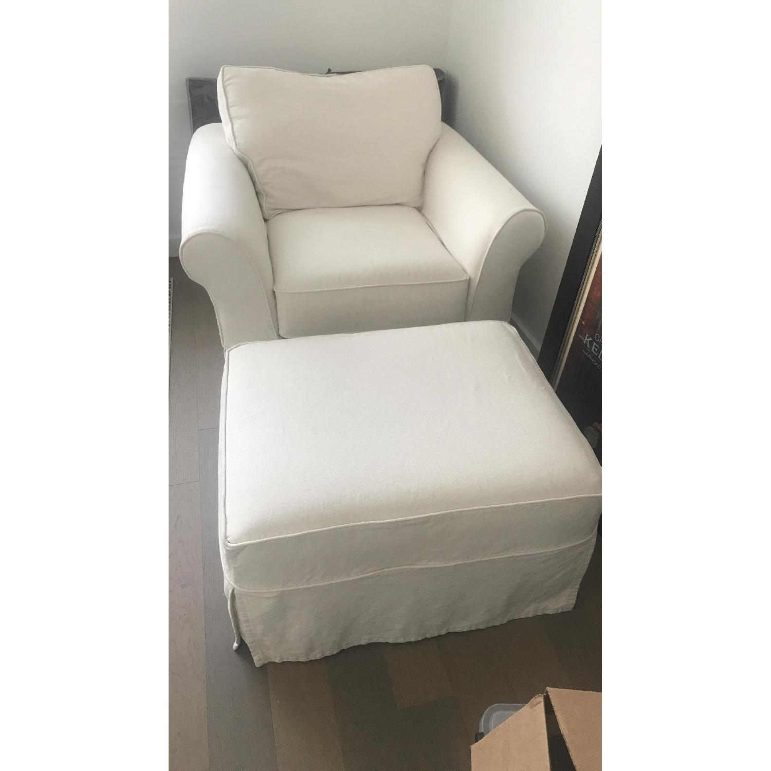Pottery Barn Slipcovered Rolled Arm Chair & ottoman - image-1