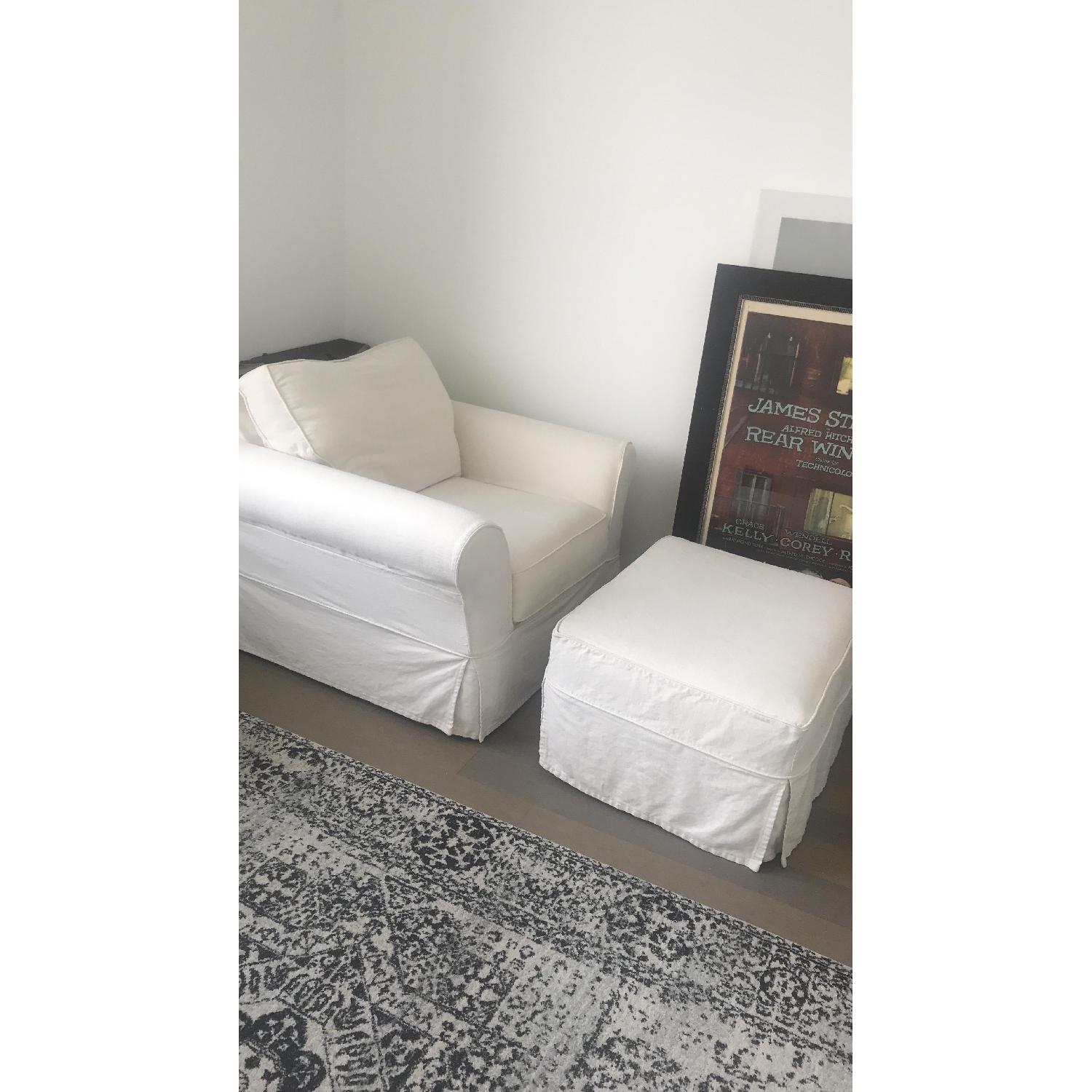 Pottery Barn Slipcovered Rolled Arm Chair & ottoman - image-2