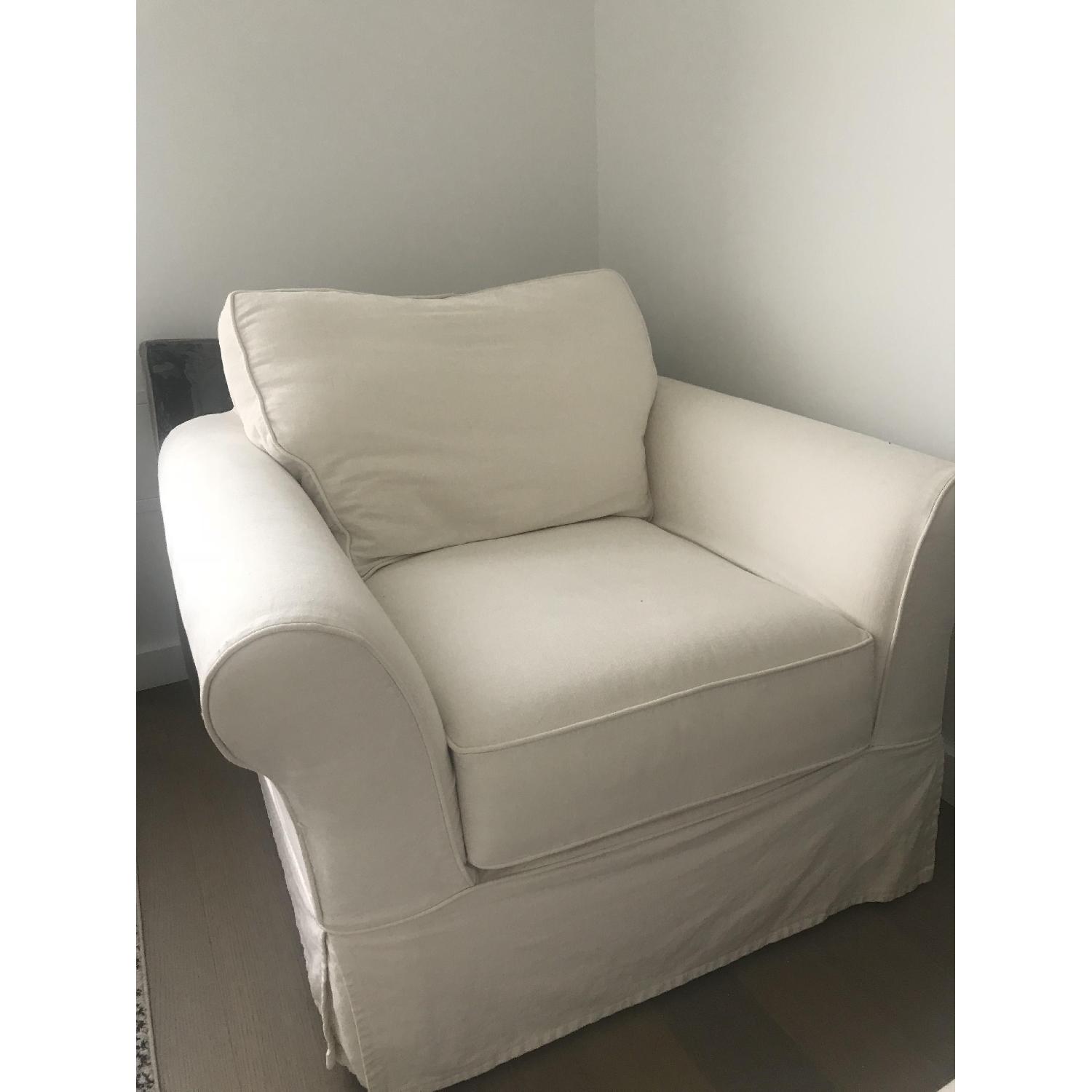 Pottery Barn Slipcovered Rolled Arm Chair & ottoman - image-3