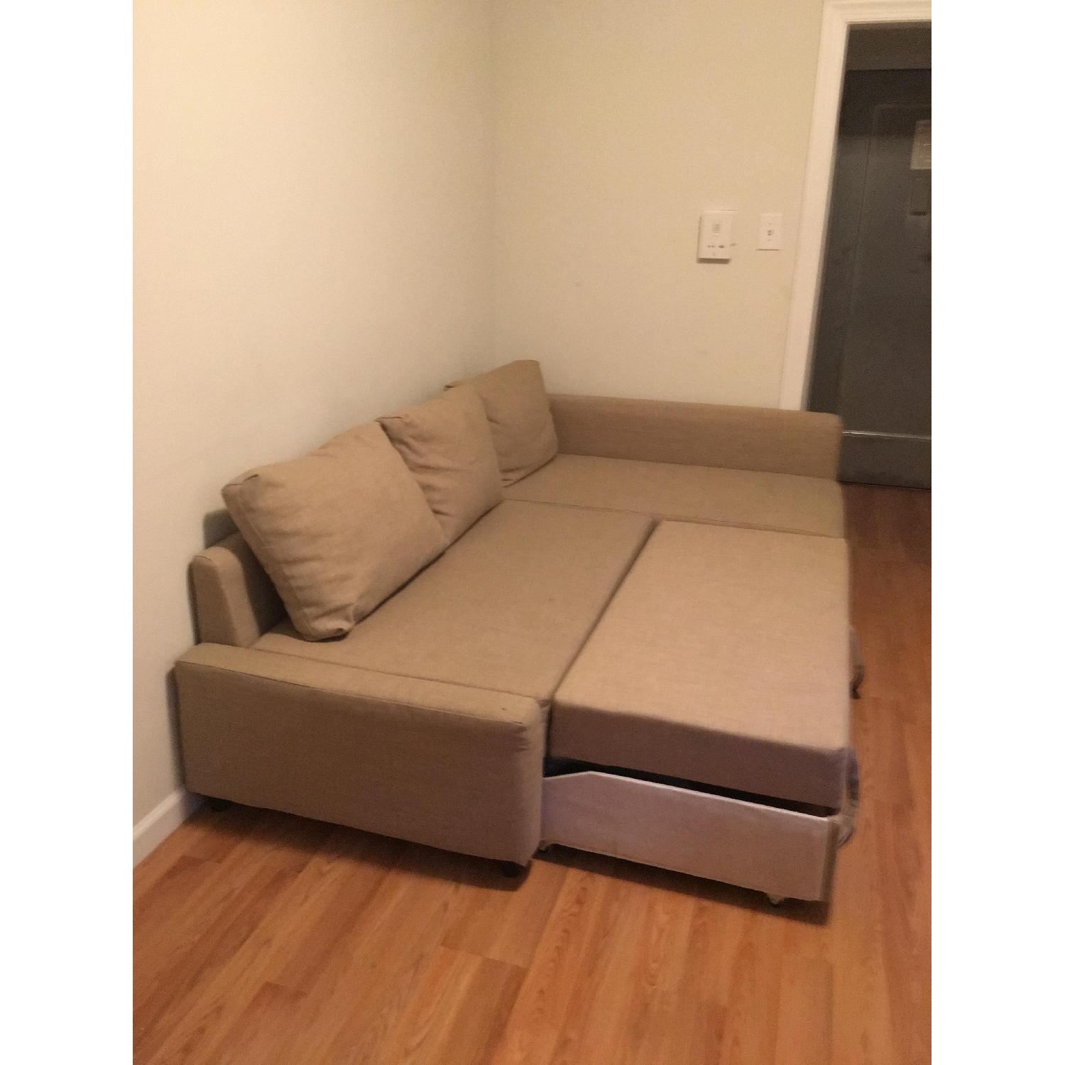 Ikea Friheten Beige Sleeper Sectional Sofa w/ Storage - image-2